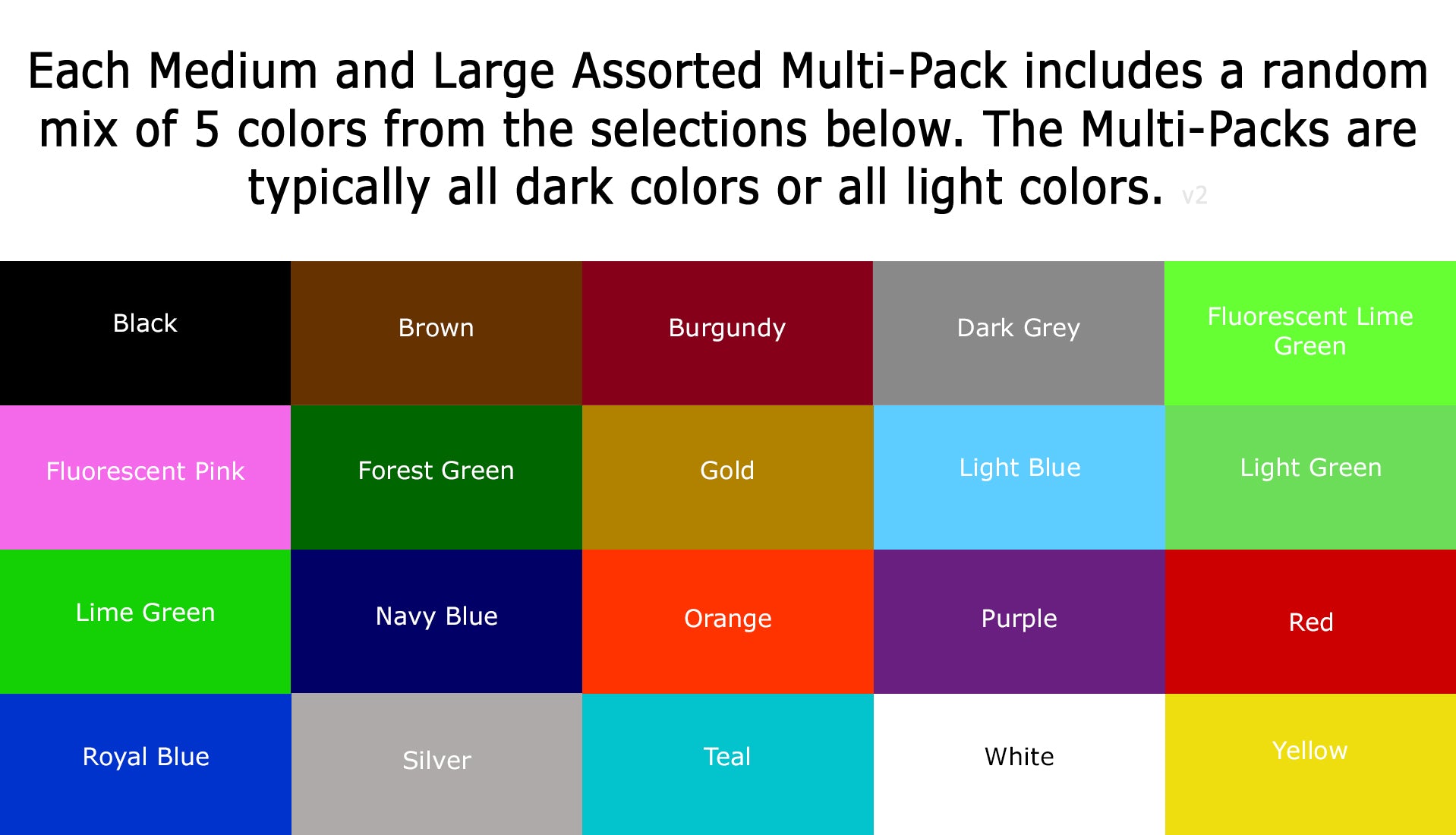 Medium and Large Laundry Bag Color Chart